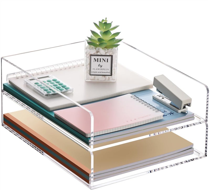 HeZone Paper Organizer Letter Tray, Clear Acrylic Paper Tray, School Teacher Office Supplies Organization, Stackable Desk File Organizer, Classroom Decor and Accessories-2 Pack… - Image 1